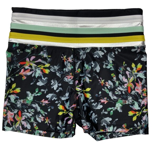 Urban Savage Floral Print Bike Shorts S Black Striped Logo Athleisure Athletic - Picture 12 of 12